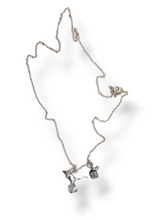 Load image into Gallery viewer, Sterling silver dice and mice pendant, two mice standing on a dice, hand-carved in wax and cast, on an 18-inch chain